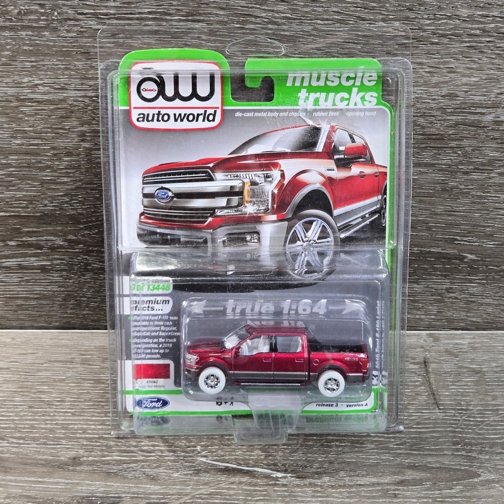 Auto World AWSP078 2019 Ford F-150 Lariat Truck 1:64 Ruby Red White Tires Chase